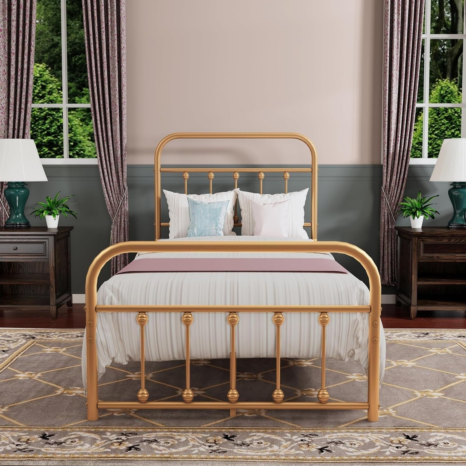 Alazyhome, semplice struttura per letto in metallo vintage, facile da montare