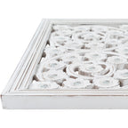 Pannello da parete Allen White Washed intagliato a mano da 48x28 pollici con intarsio a specchio