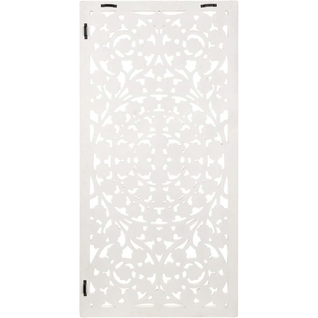 Pannello da parete Allen White Washed intagliato a mano da 48x28 pollici con intarsio a specchio