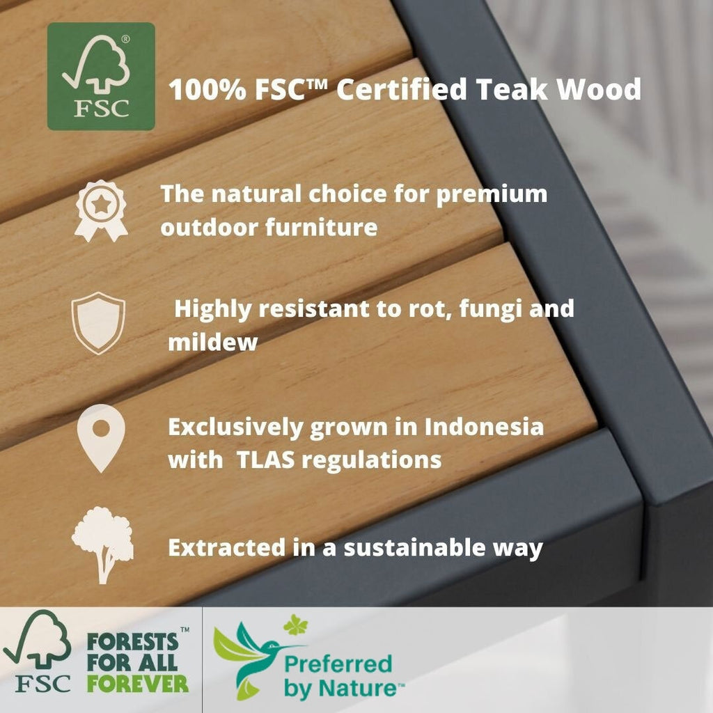 Set da pranzo per esterni Amazonia in legno di teak certificato FSC da 11 pezzi - 10 posti a sedere - 11 pezzi