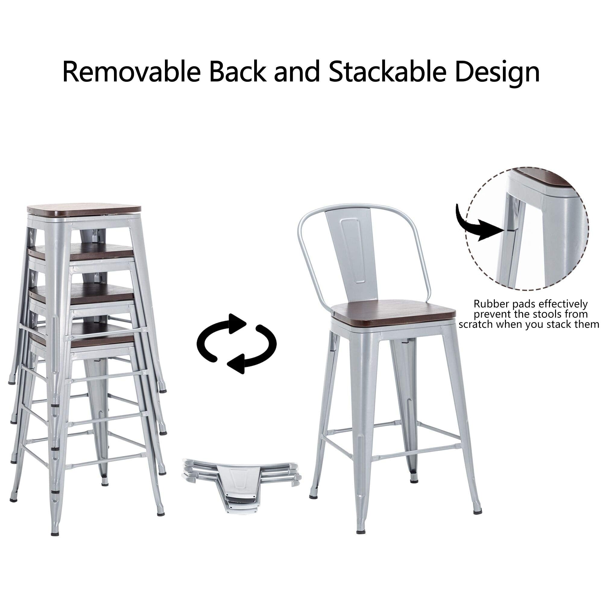 Sgabelli da bar Andeworld Farmhouse, set di 4 sgabelli da bar alti fino al bancone - Set di 4