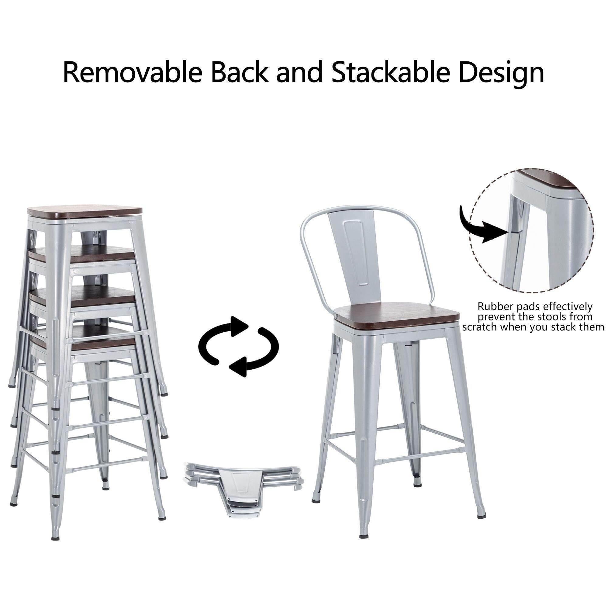 Sgabelli da bar Andeworld Farmhouse, set di 4 sgabelli da bar alti fino al bancone - Set di 4