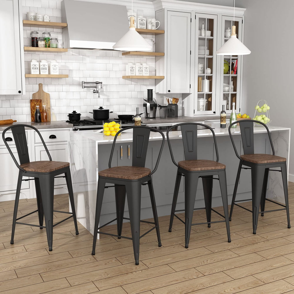 Sgabelli da bar Andeworld Farmhouse, set di 4 sgabelli da bar alti fino al bancone - Set di 4