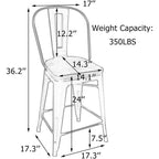Sgabelli da bar Andeworld Farmhouse, set di 4 sgabelli da bar alti fino al bancone - Set di 4