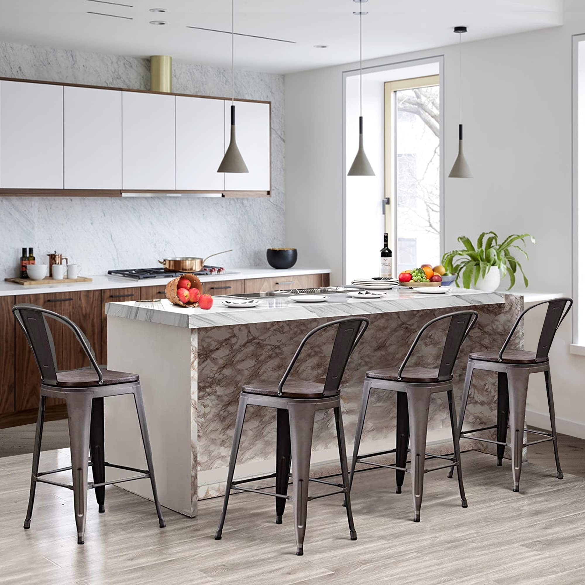 Sgabelli da bar Andeworld Farmhouse, set di 4 sgabelli da bar alti fino al bancone - Set di 4