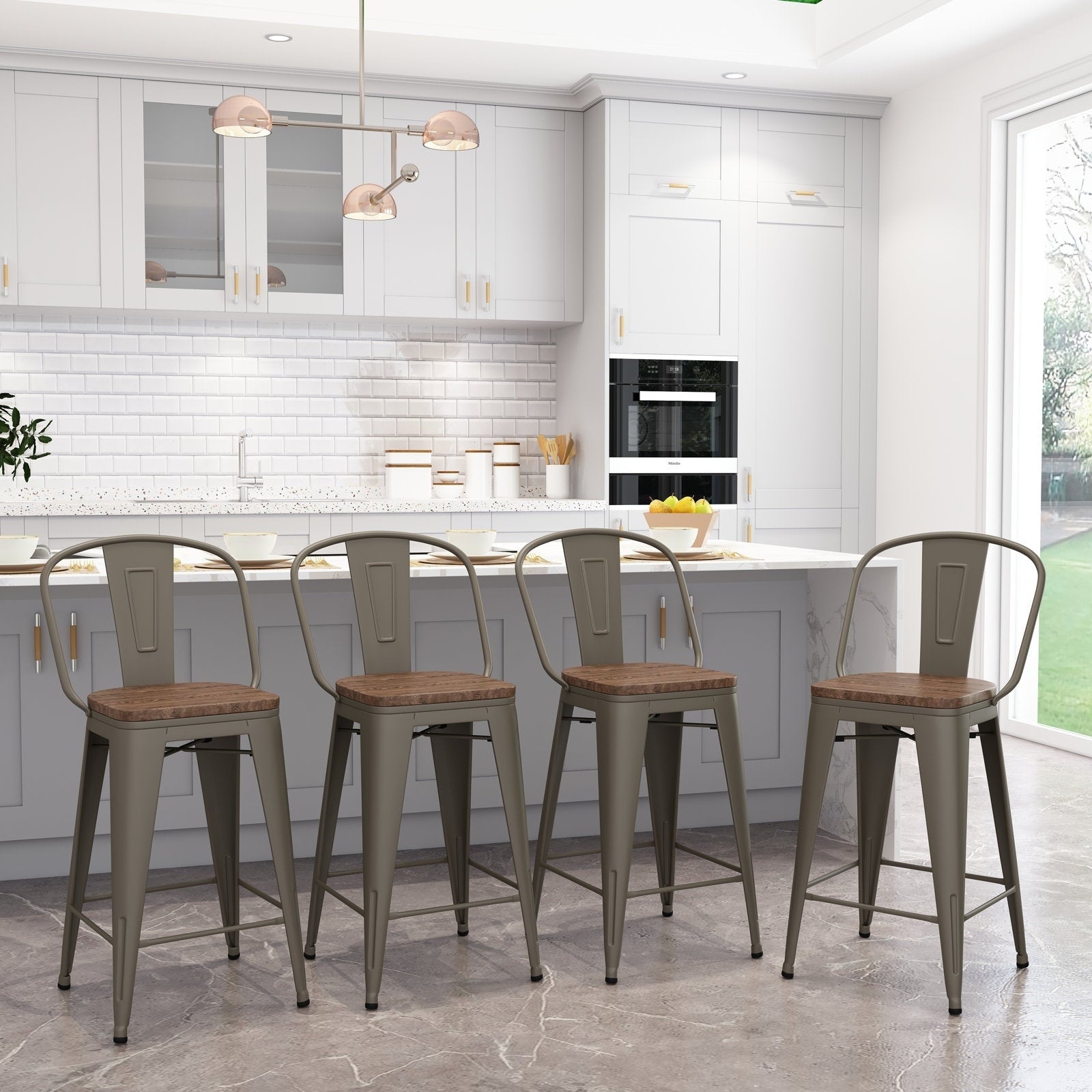 Sgabelli da bar Andeworld Farmhouse, set di 4 sgabelli da bar alti fino al bancone - Set di 4