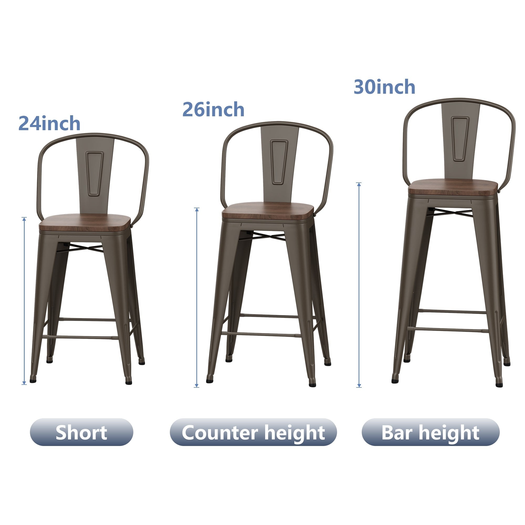 Sgabelli da bar Andeworld Farmhouse, set di 4 sgabelli da bar alti fino al bancone - Set di 4