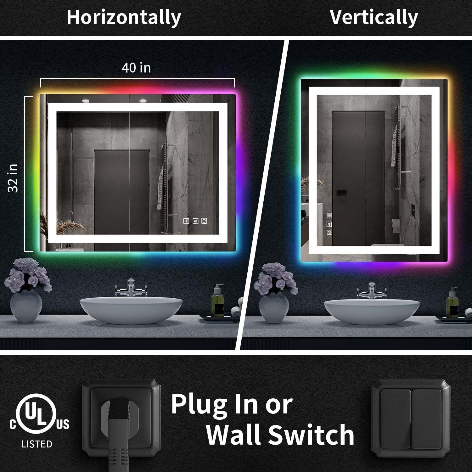 Specchio da bagno antiappannamento retroilluminato RGB e frontale a LED