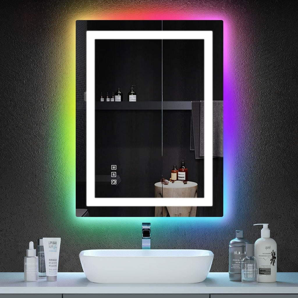 Specchio da bagno antiappannamento retroilluminato RGB e frontale a LED