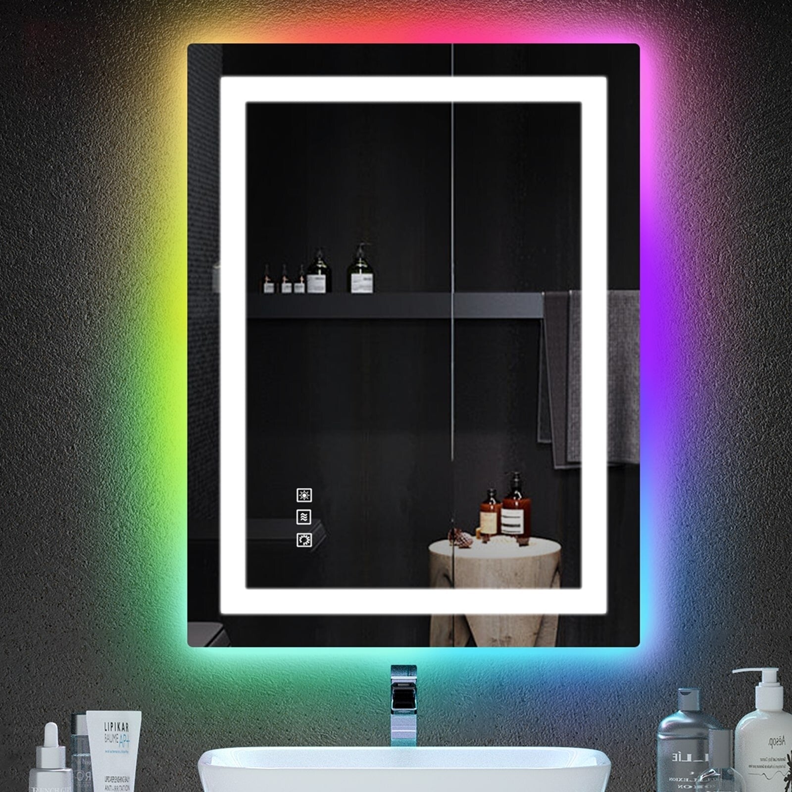 Specchio da bagno antiappannamento retroilluminato RGB e frontale a LED