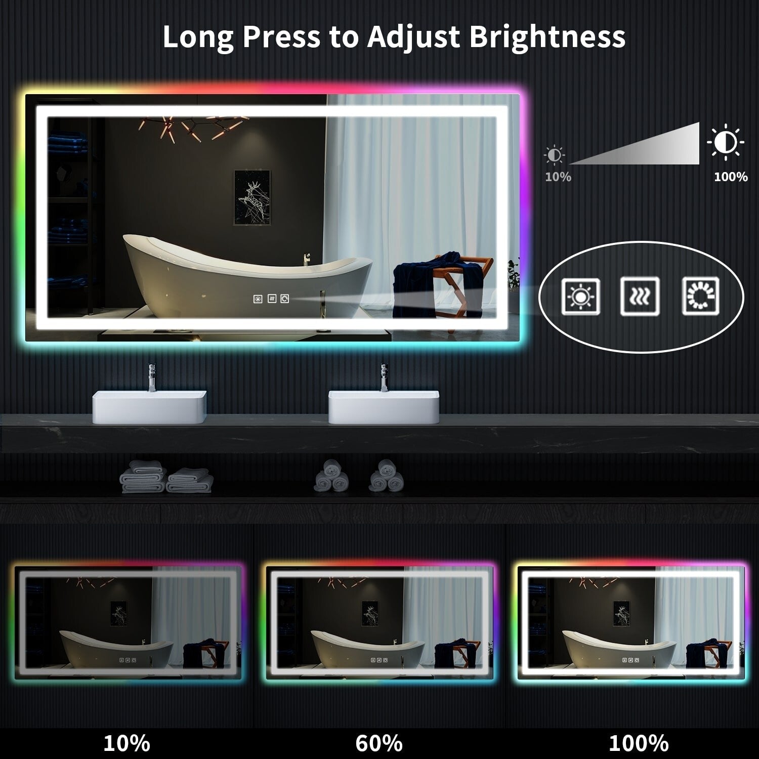 Specchio da bagno antiappannamento retroilluminato RGB e frontale a LED