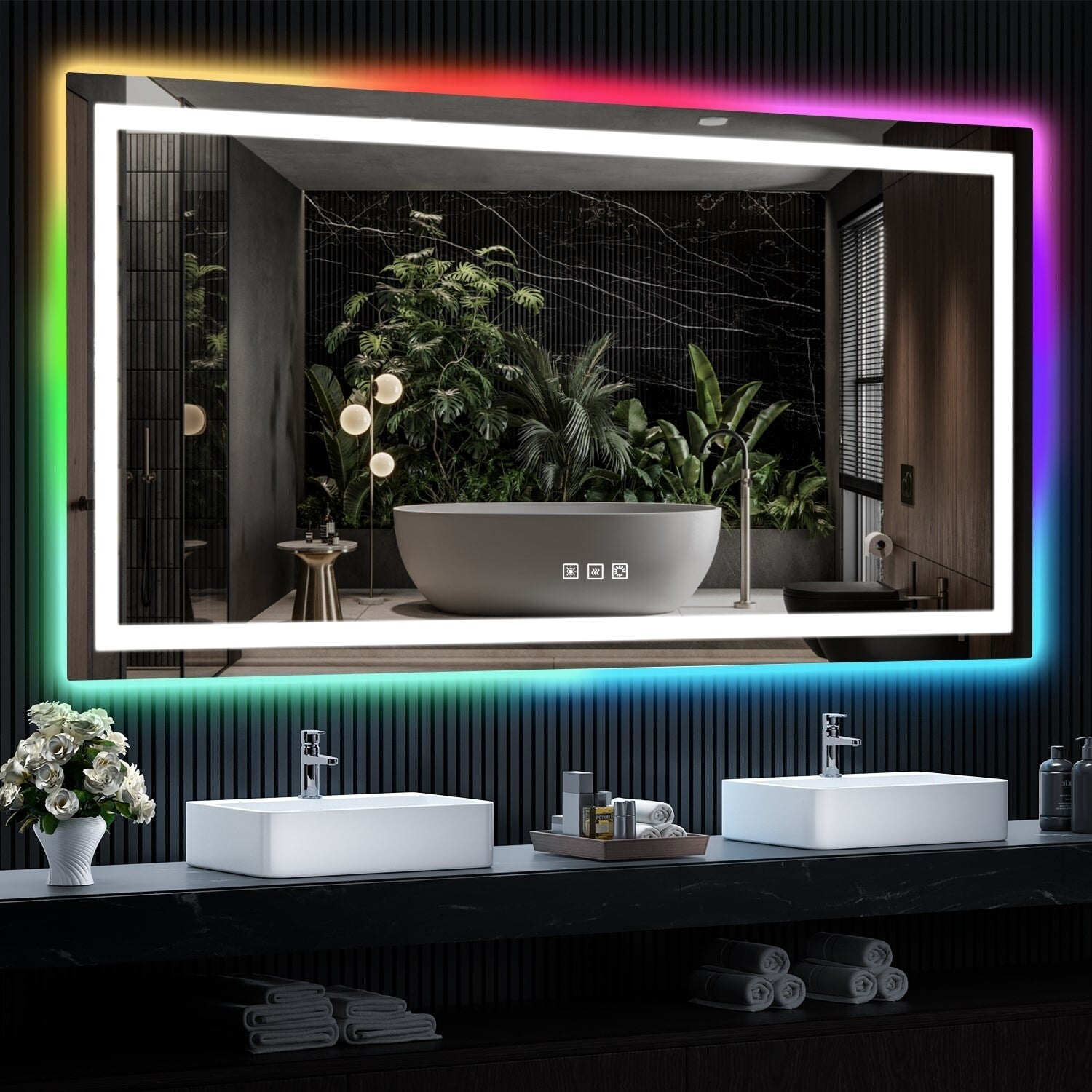 Specchio da bagno antiappannamento retroilluminato RGB e frontale a LED