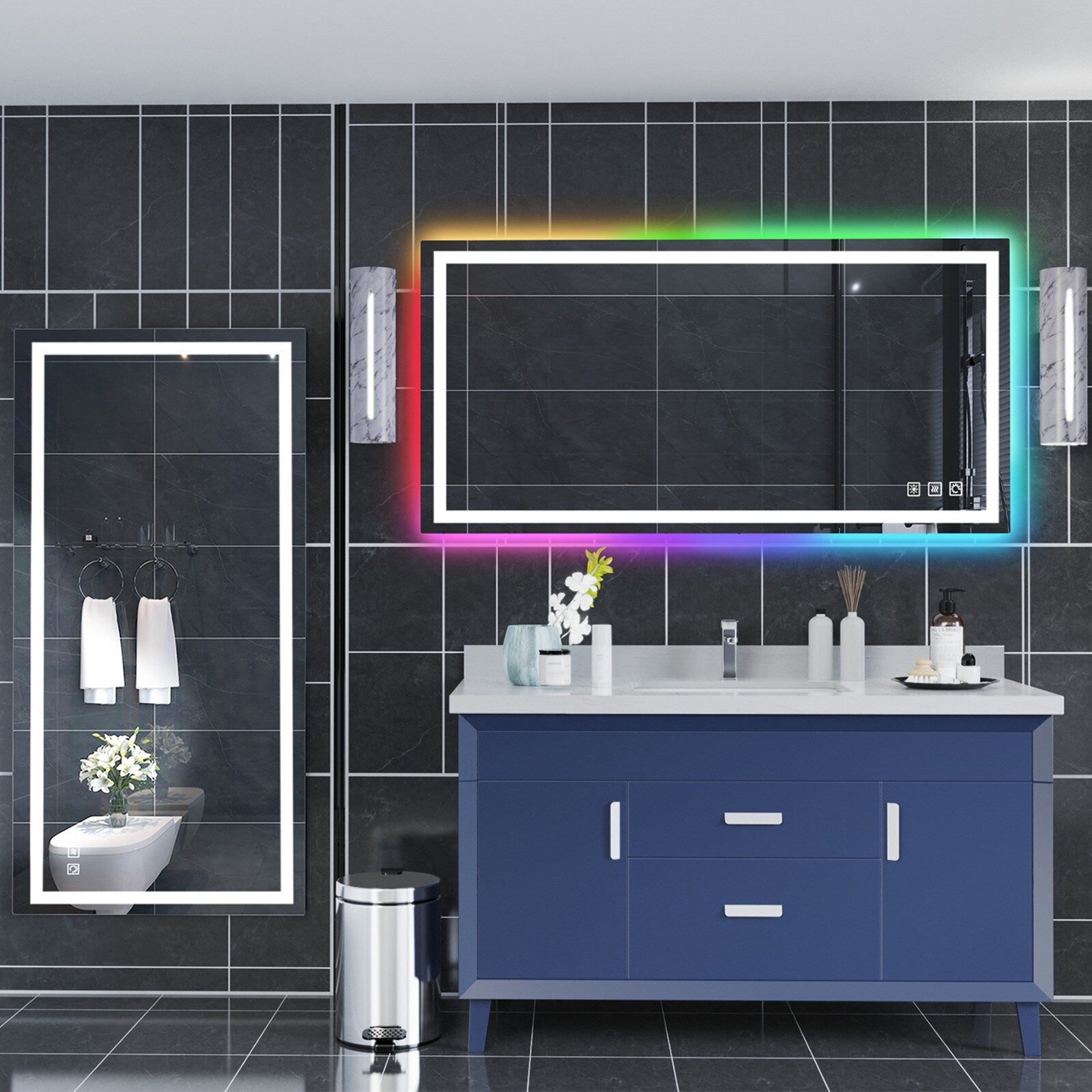 Specchio da bagno antiappannamento retroilluminato RGB e frontale a LED