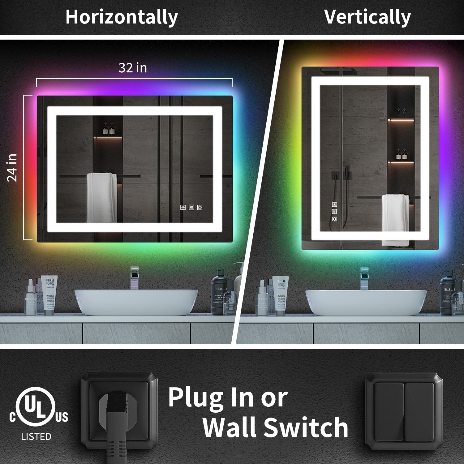 Specchio da bagno antiappannamento retroilluminato RGB e frontale a LED