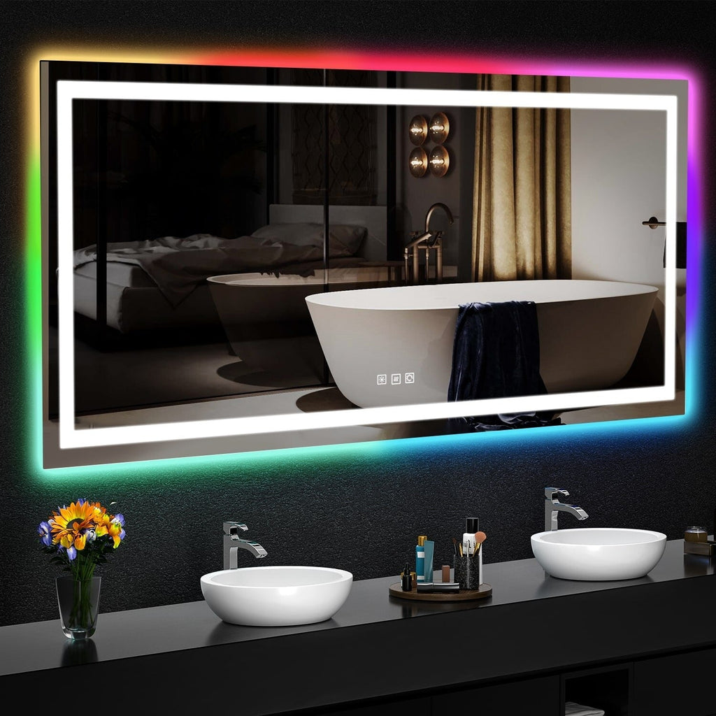 Specchio da bagno antiappannamento retroilluminato RGB e frontale a LED