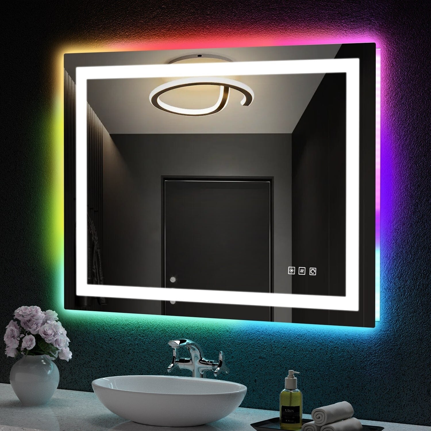 Specchio da bagno antiappannamento retroilluminato RGB e frontale a LED