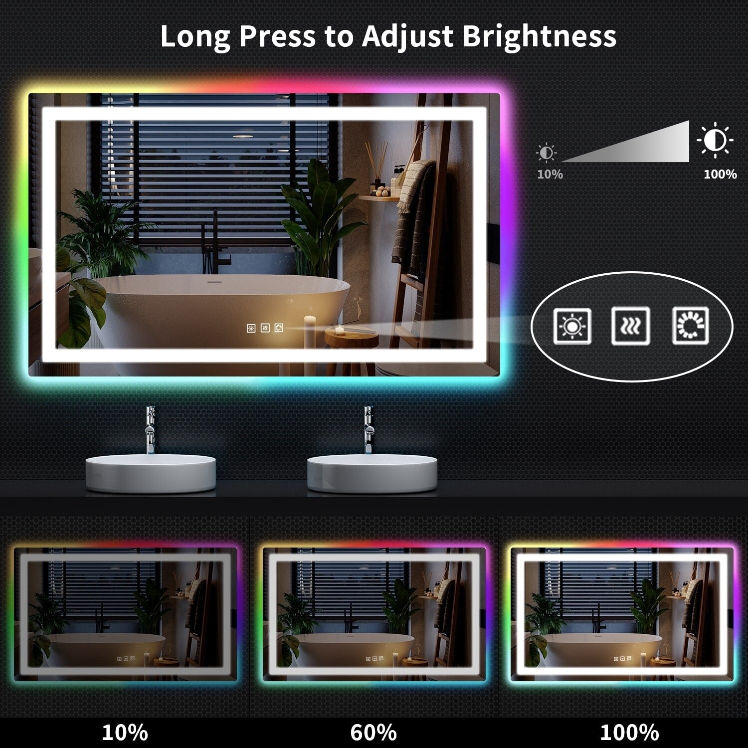 Specchio da bagno antiappannamento retroilluminato RGB e frontale a LED