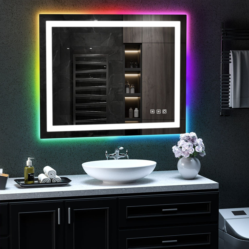 Specchio da bagno antiappannamento retroilluminato RGB e frontale a LED