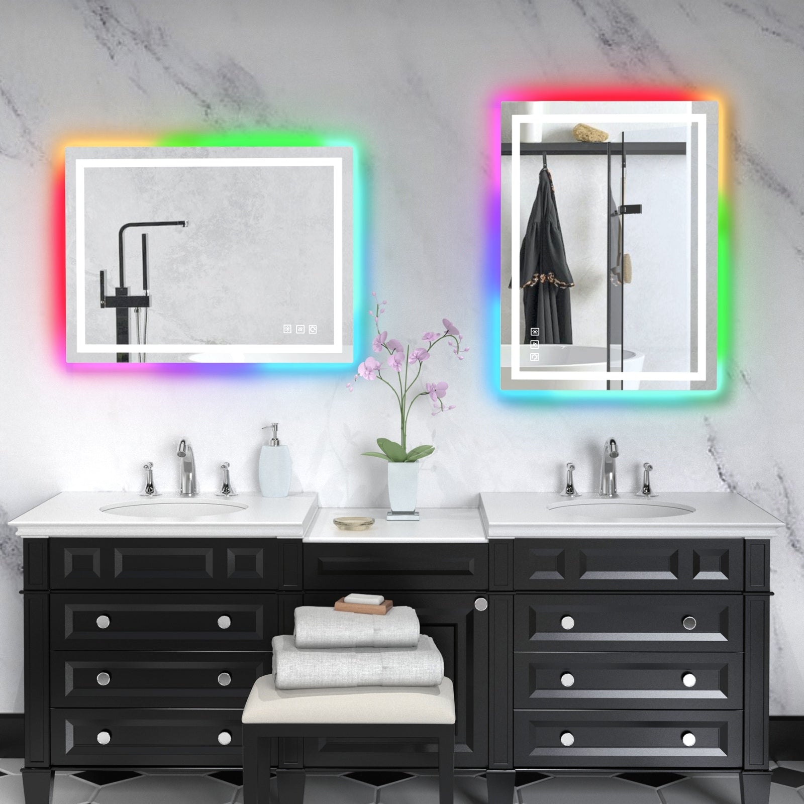 Specchio da bagno antiappannamento retroilluminato RGB e frontale a LED