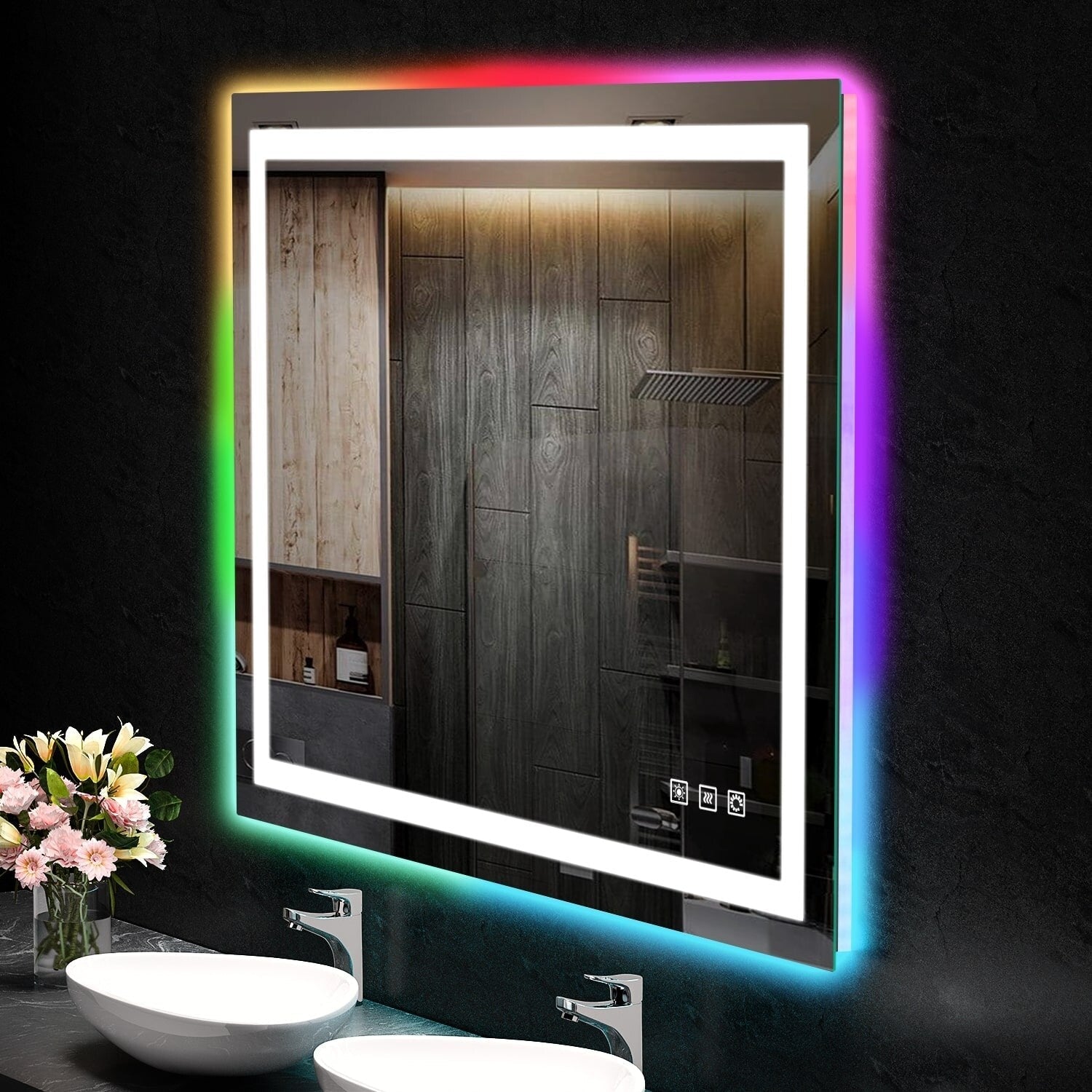 Specchio da bagno antiappannamento retroilluminato RGB e frontale a LED