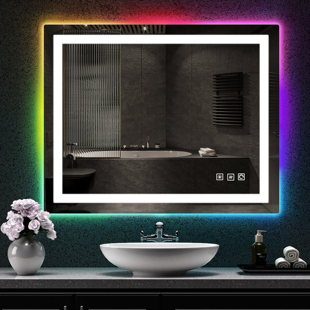 Specchio da bagno antiappannamento retroilluminato RGB e frontale a LED