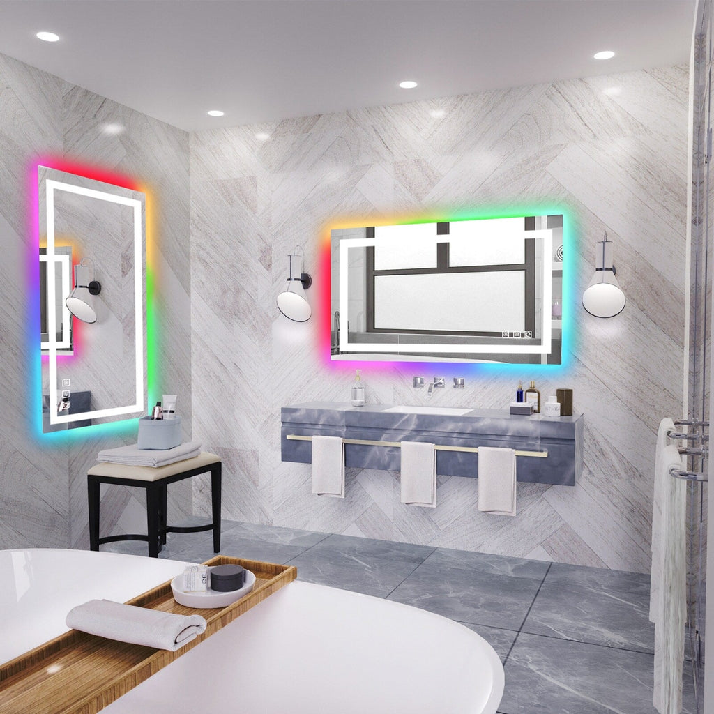 Specchio da bagno antiappannamento retroilluminato RGB e frontale a LED