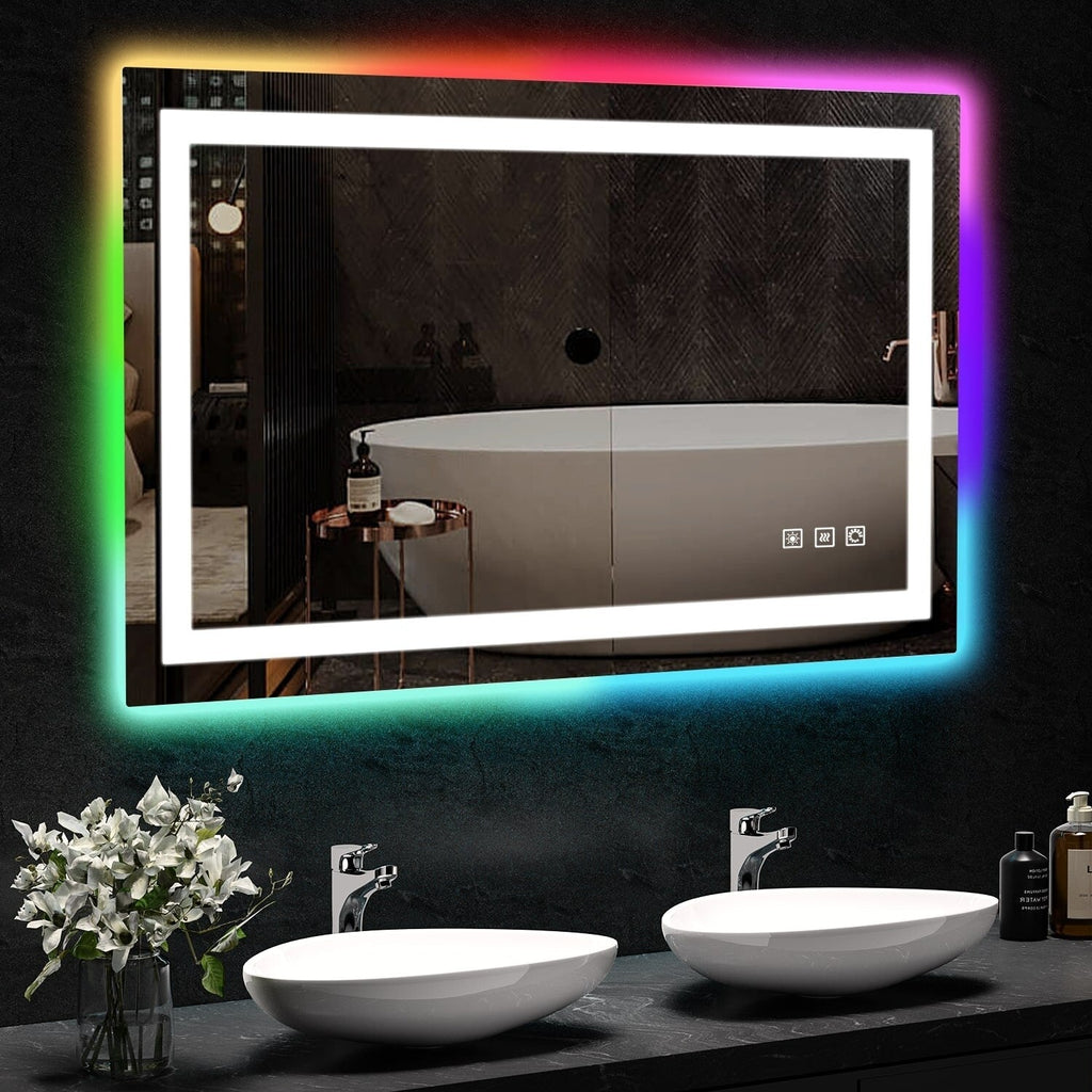 Specchio da bagno antiappannamento retroilluminato RGB e frontale a LED