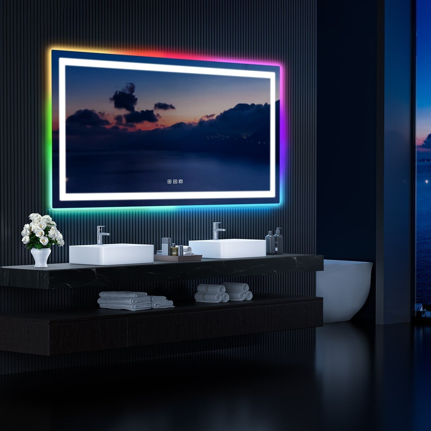 Specchio da bagno antiappannamento retroilluminato RGB e frontale a LED