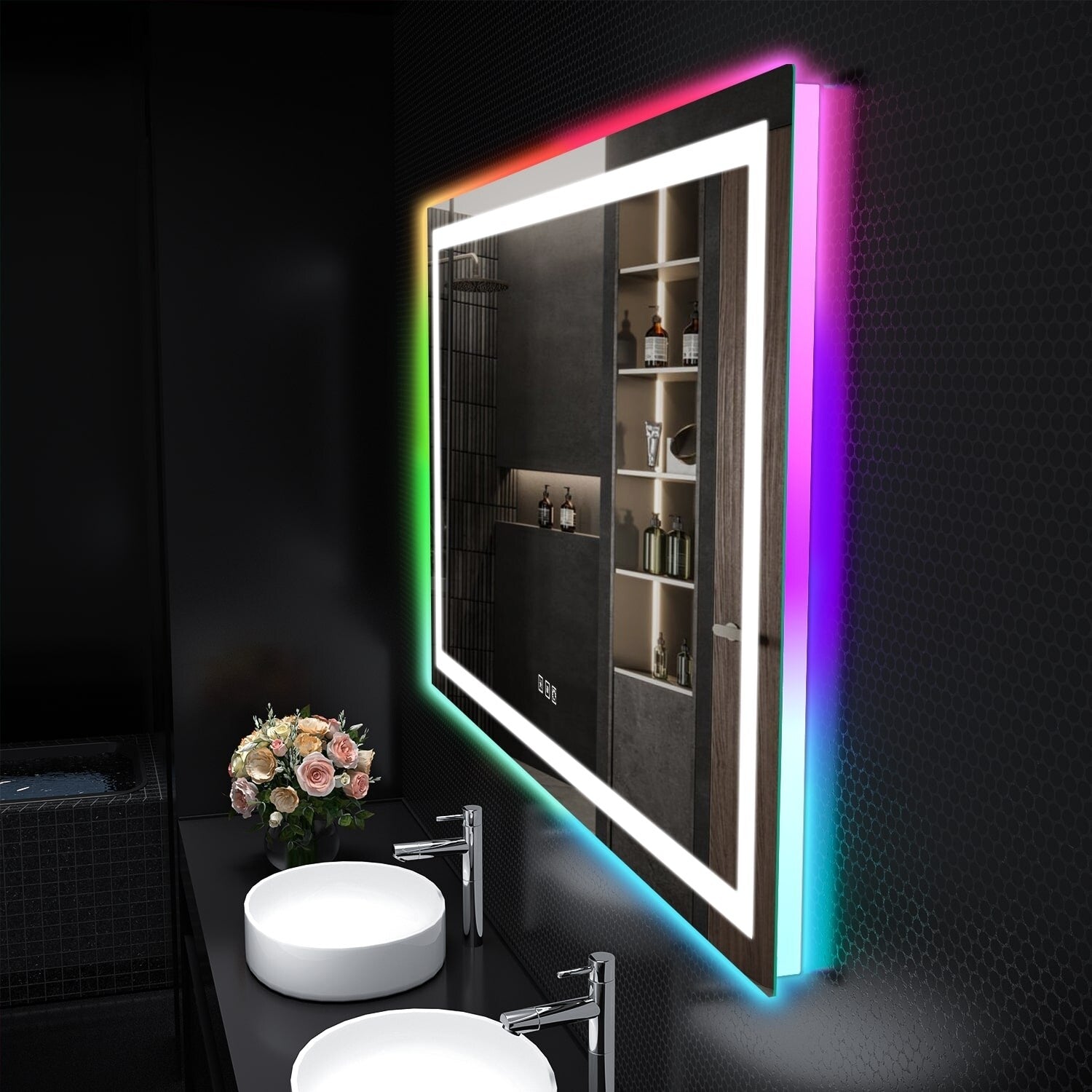 Specchio da bagno antiappannamento retroilluminato RGB e frontale a LED