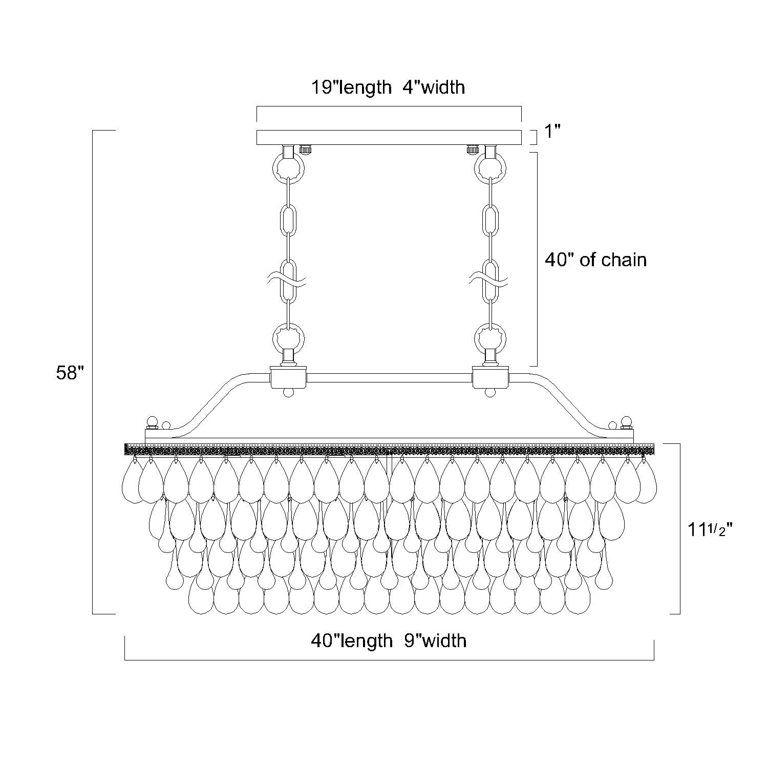 Lampada da cucina rettangolare a 6 luci in bronzo antico con cristalli pendenti - Bronzo antico