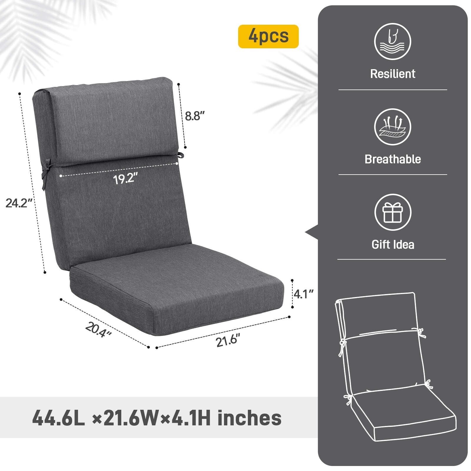 Set di 4 cuscini per sedia con schienale alto Aoodor Patio, 46x21x4 pollici (solo cuscini)