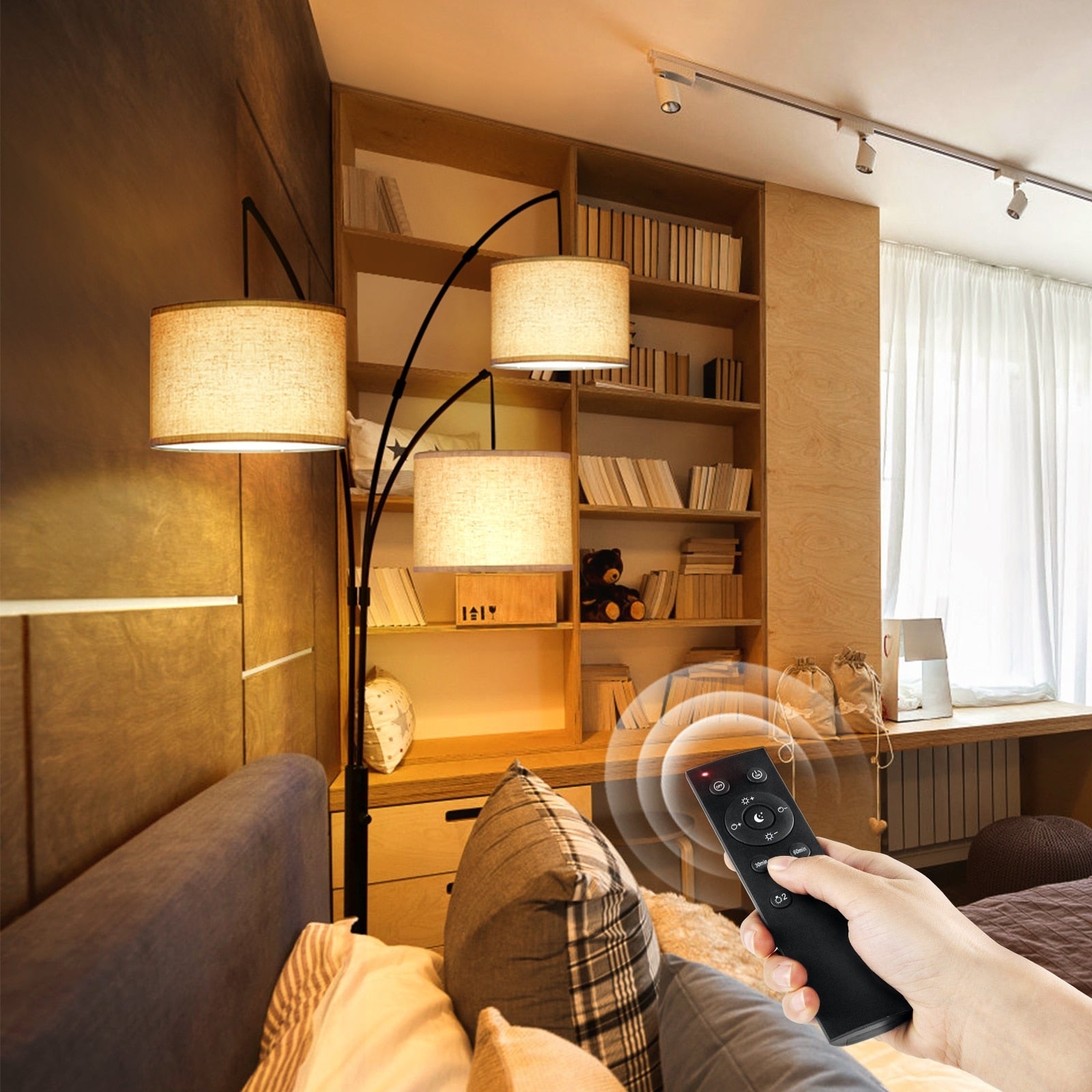 Lampada da terra ad arco LED dimmerabile moderna nera a 3 luci