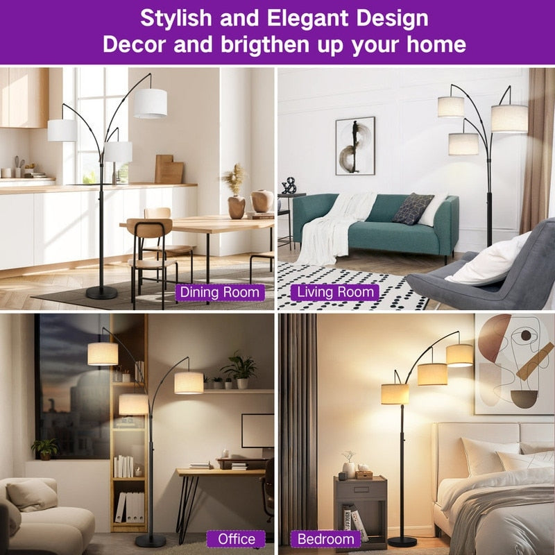 Lampada da terra ad arco LED dimmerabile moderna nera a 3 luci