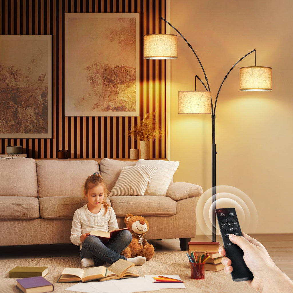 Lampada da terra ad arco LED dimmerabile moderna nera a 3 luci