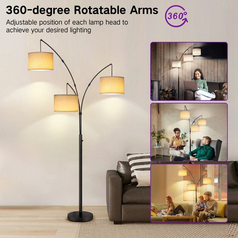 Lampada da terra ad arco LED dimmerabile moderna nera a 3 luci