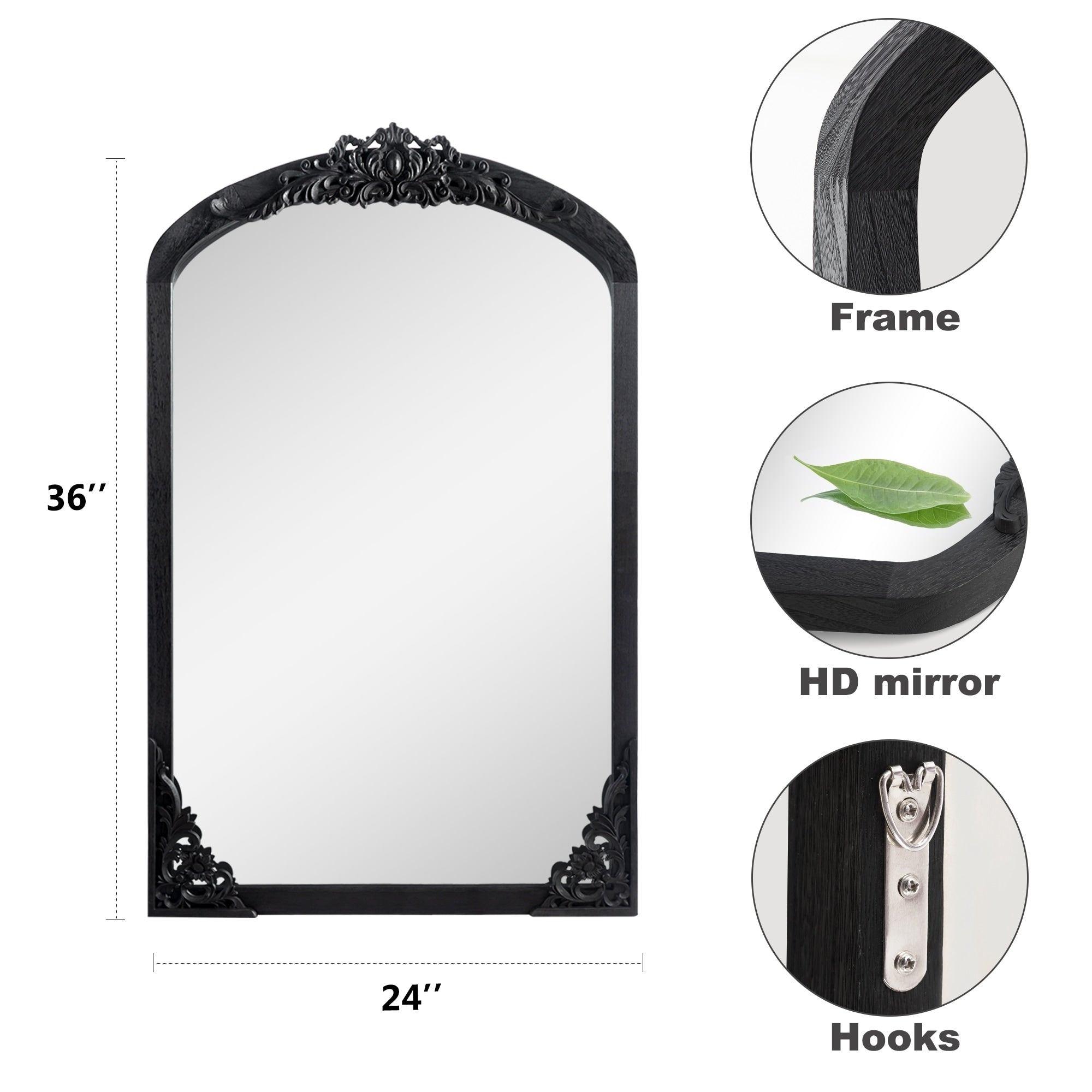 Specchio da pavimento intagliato in legno massello a tutta lunghezza ad arco