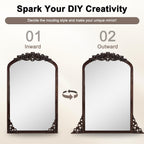 Specchio da pavimento intagliato in legno massello a tutta lunghezza ad arco