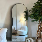 Specchio da pavimento in legno a figura intera ad arco, specchio da parete