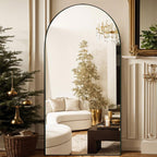 Specchio da pavimento in legno a figura intera ad arco, specchio da parete