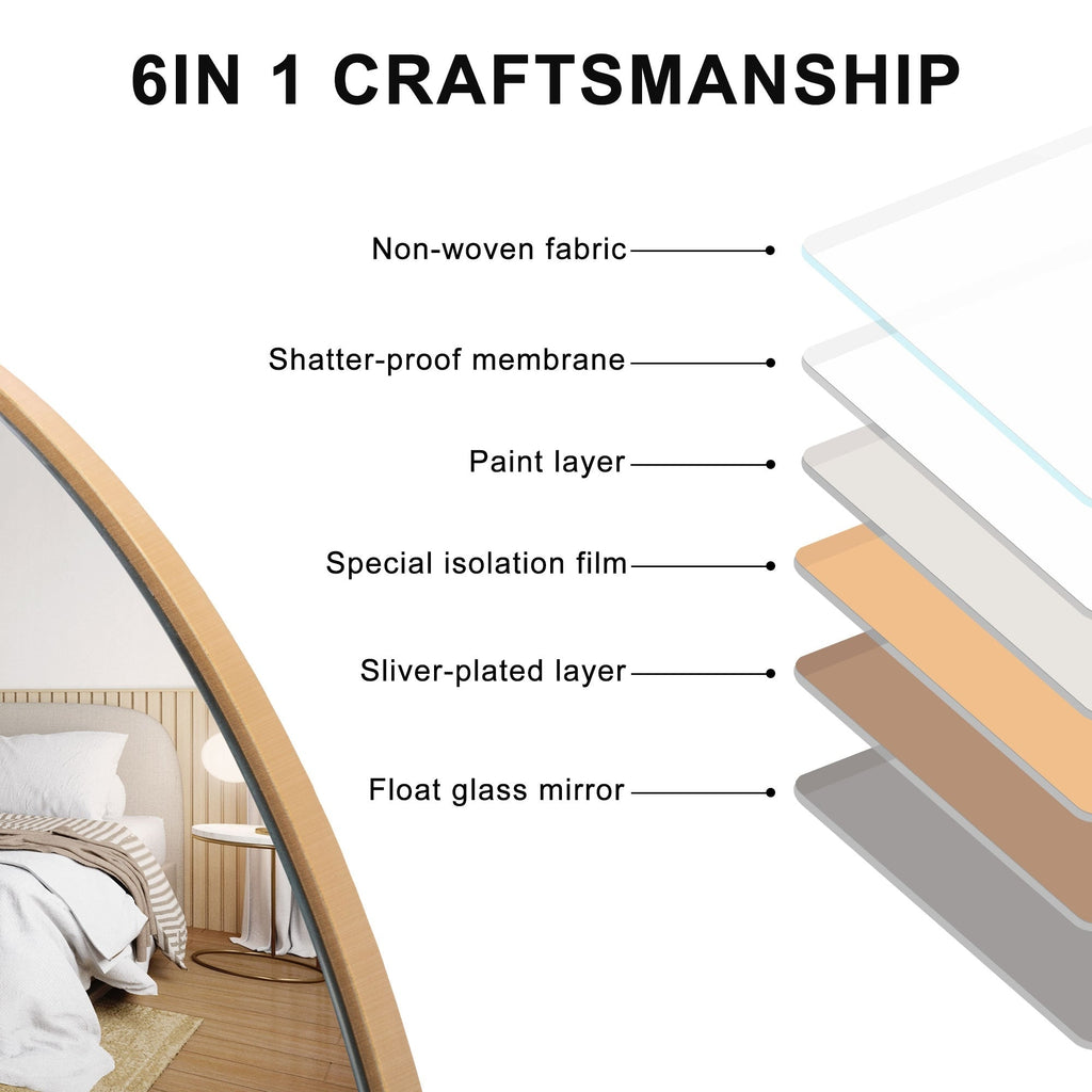 Specchio da pavimento in legno a figura intera ad arco, specchio da parete