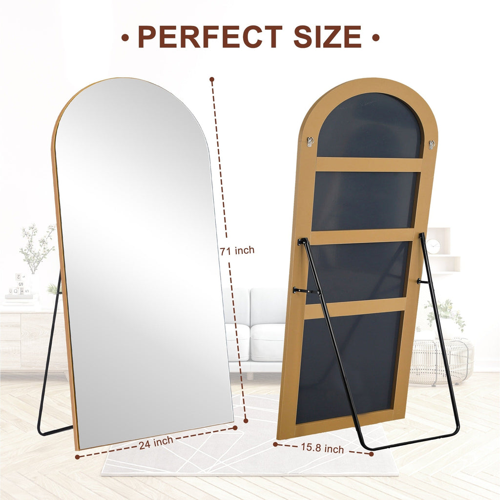 Specchio da pavimento in legno a figura intera ad arco, specchio da parete