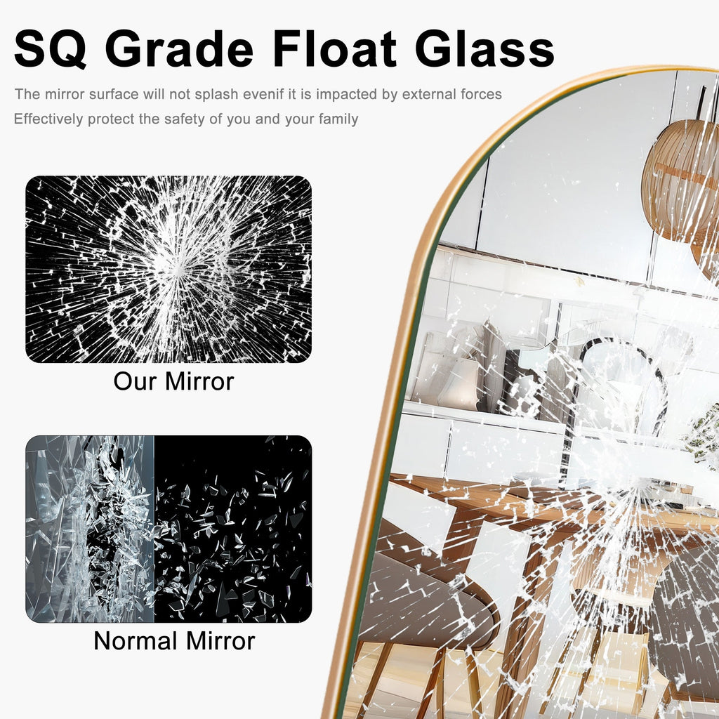 Specchio da pavimento in legno a figura intera ad arco, specchio da parete