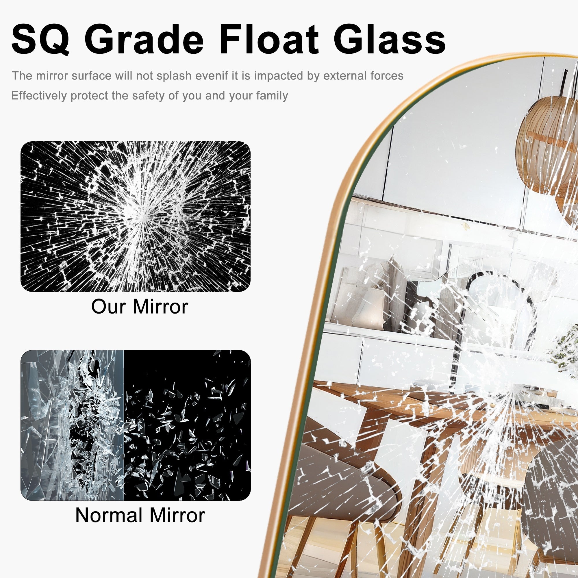 Specchio da pavimento in legno a figura intera ad arco, specchio da parete