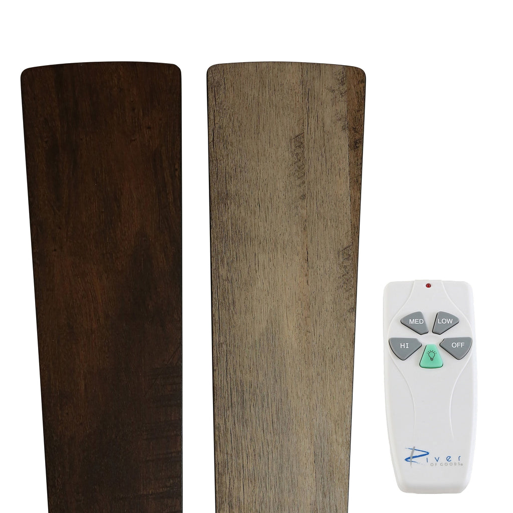 Ventilatore da soffitto Astrid River of Goods in bronzo lucidato a olio multicolore e vetro colorato a 3 luci da 52 pollici - 52 x 52 x 14,75/19,75