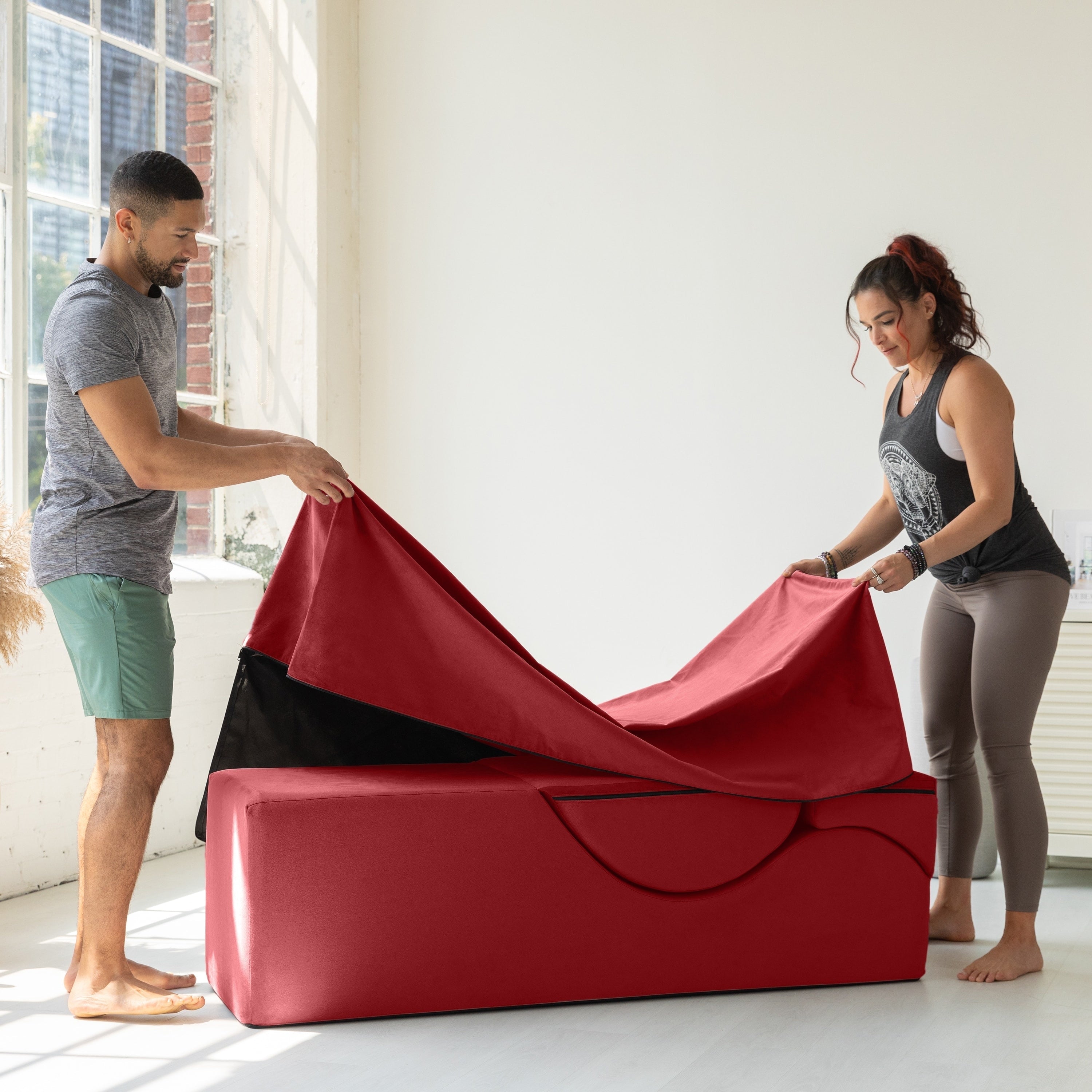 Chaise longue convertibile Avana Kami / Yoga e massaggio - Pouf 2 in 1 con poltrona yoga pieghevole nascosta, microvelluto - N/D