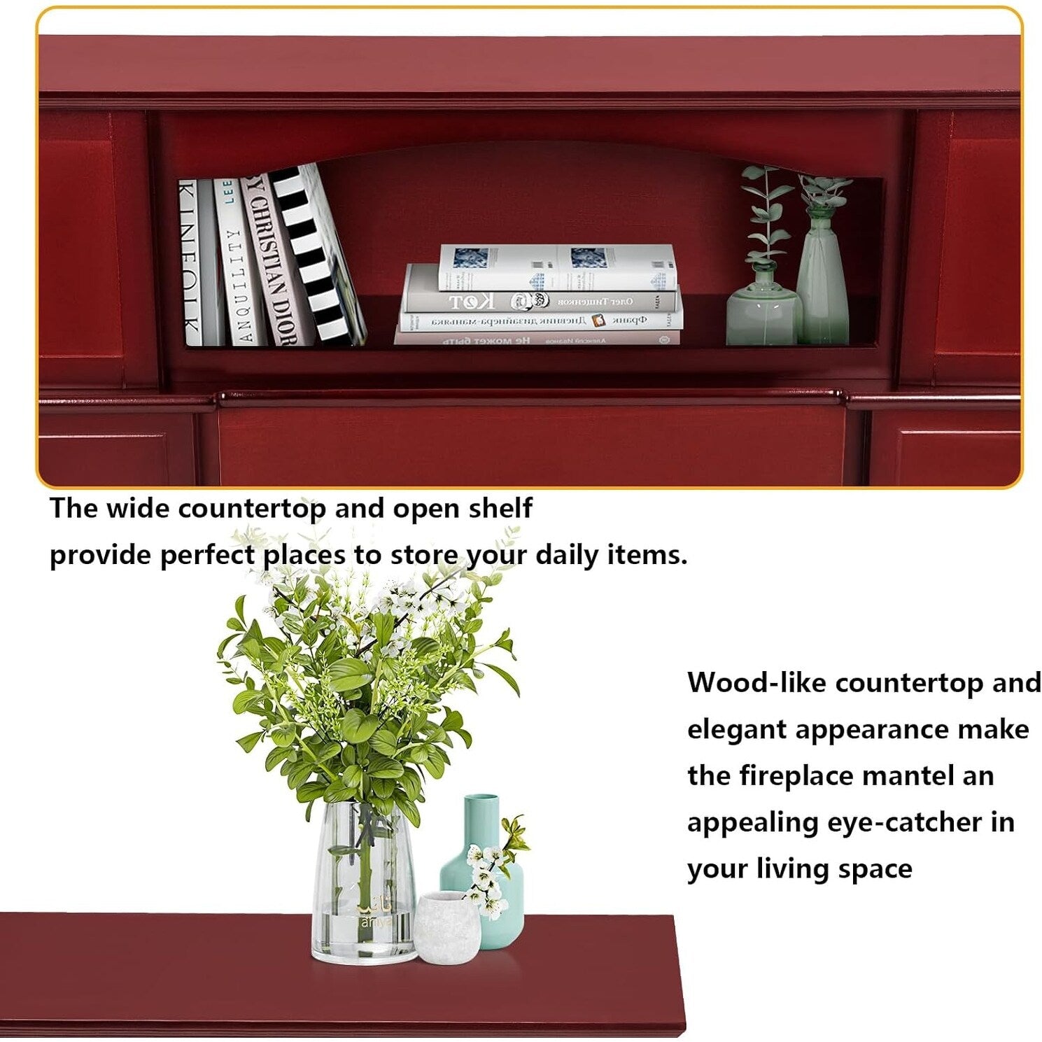 Camino elettrico BOSSIN 43 con mensola, inserto per camino elettrico da 23 pollici, mobile porta TV indipendente con camino in legno