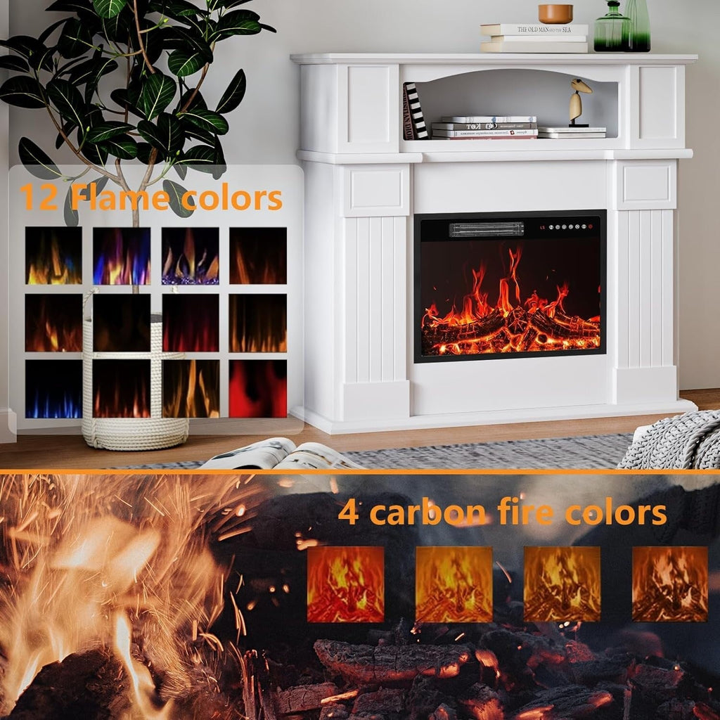 Camino elettrico BOSSIN 43 con mensola, inserto per camino elettrico da 23 pollici, mobile porta TV indipendente con camino in legno