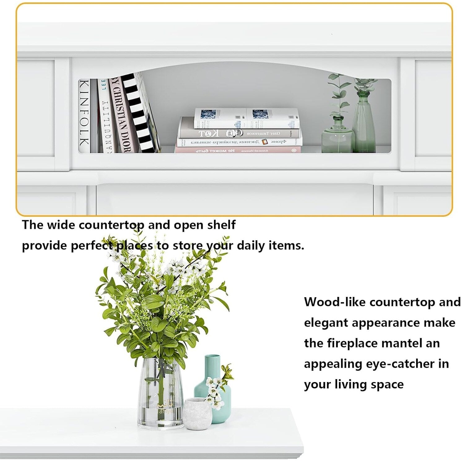 Camino elettrico BOSSIN 43 con mensola, inserto per camino elettrico da 23 pollici, mobile porta TV indipendente con camino in legno