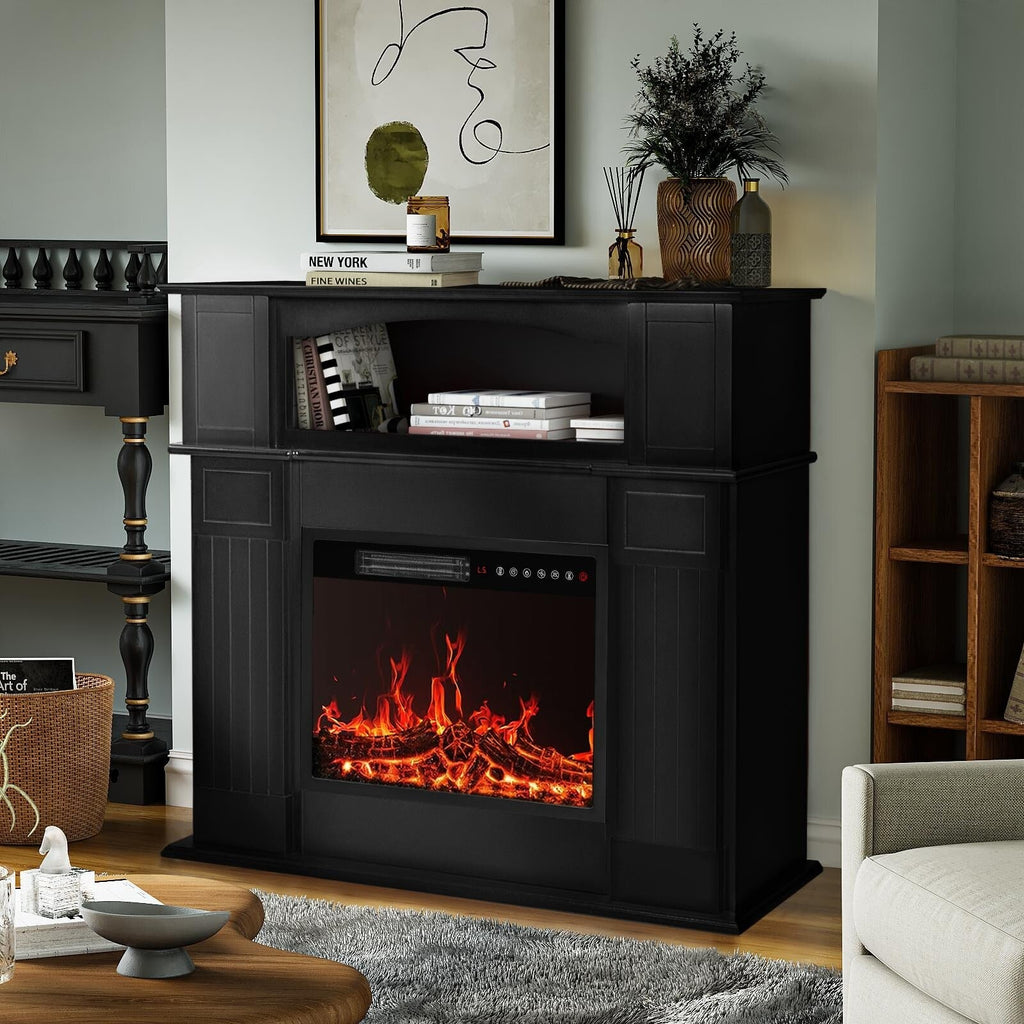 Camino elettrico BOSSIN 43 con mensola, inserto per camino elettrico da 23 pollici, mobile porta TV indipendente con camino in legno