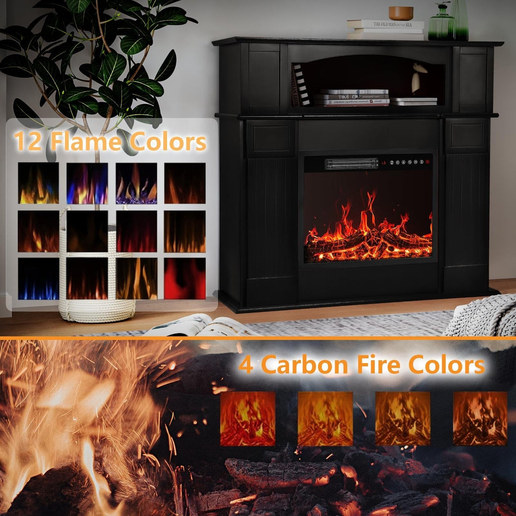 Camino elettrico BOSSIN 43 con mensola, inserto per camino elettrico da 23 pollici, mobile porta TV indipendente con camino in legno
